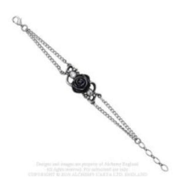 Bacchanal Rose Bracelet – Alchemy Gothic Retired ✦ Black ✦ Rare Pewter Charm - Picture 2 of 4